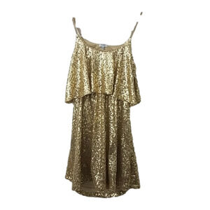 𝅺TOBI S/P tunic dress gold sequin spaghetti strap cut out flowey